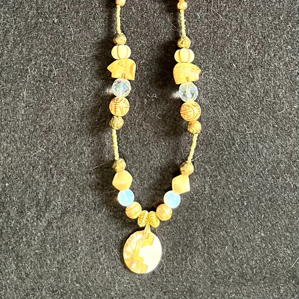 Distinctive Beaded Necklace with Bear Totem Fetish and Painted Pendant - Picture 1 of 8